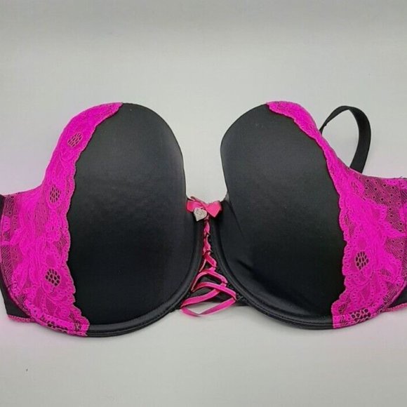 La Senza Bra 38DD Black and Magenta Lace Accents Criss Cross Front Push Up - Picture 2 of 6